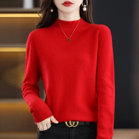 100% Merino Wool Cashmere Sweater Women's Semi-High Neck Pullover for Autumn and Winter Warmth