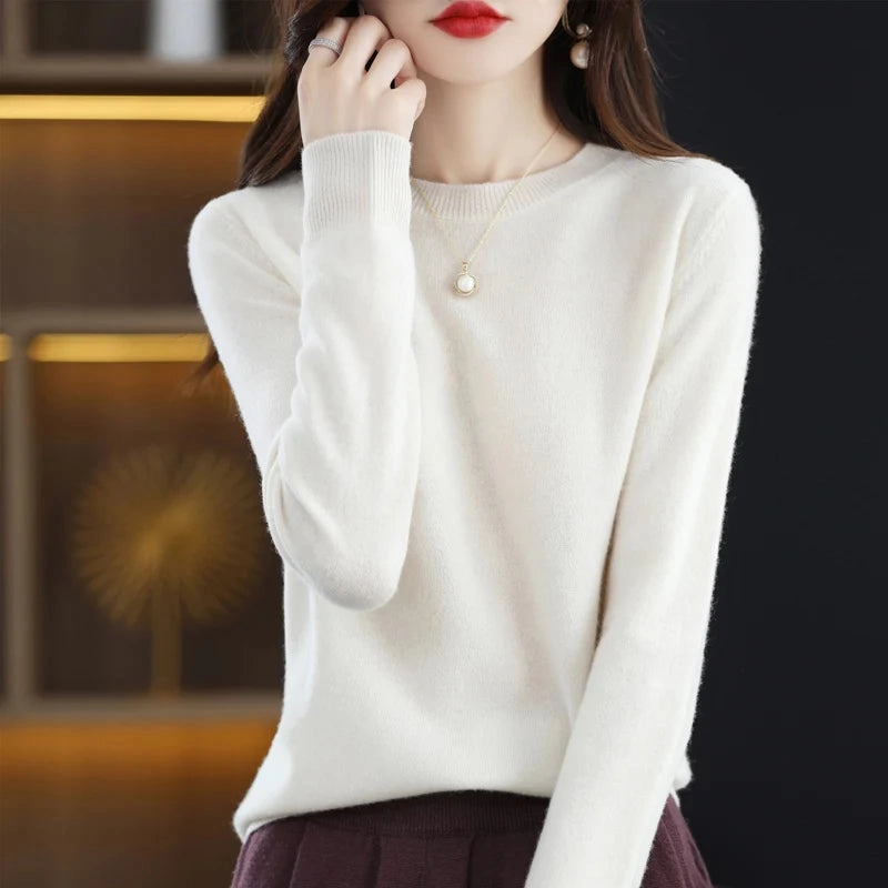 100% Pure Wool Cashmere Sweater Women's O-neck Pullover