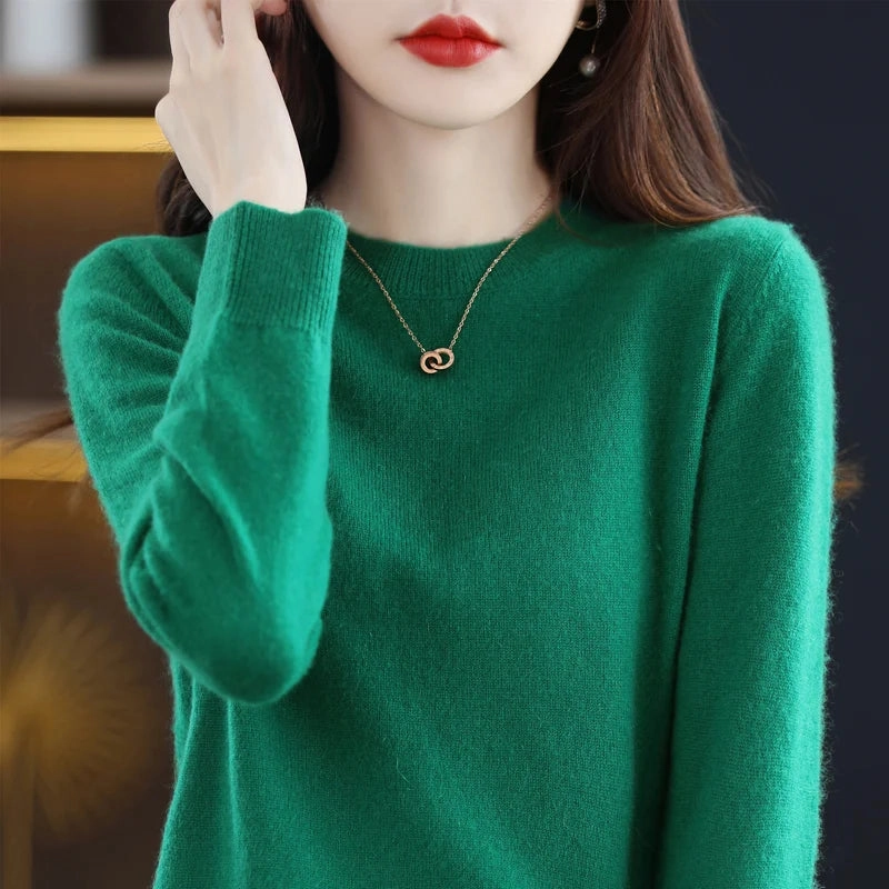 100% Pure Wool Cashmere Sweater Women's O-neck Pullover
