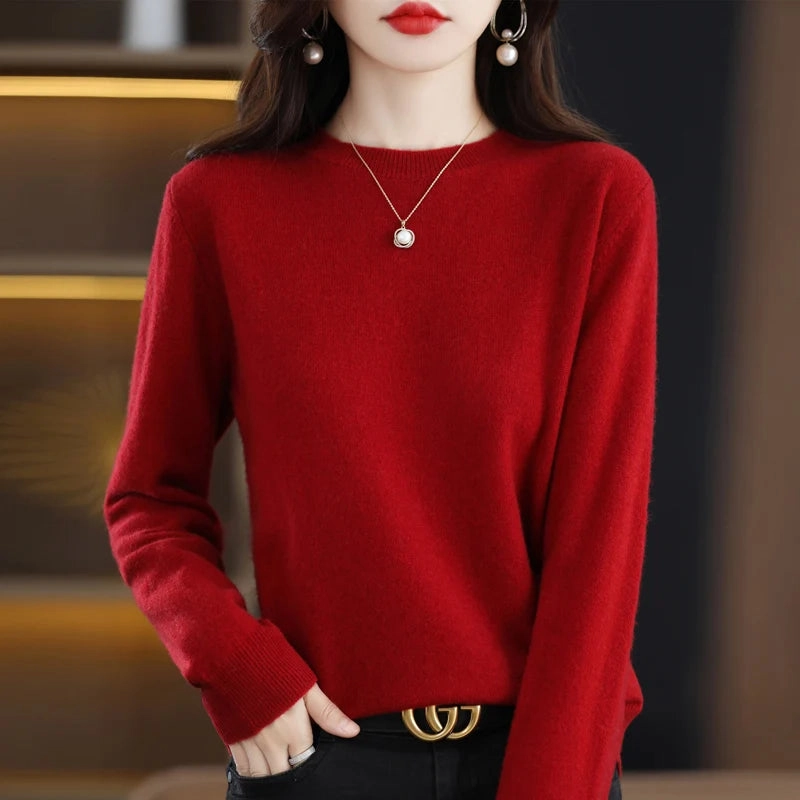 100% Pure Wool Cashmere Sweater Women's O-neck Pullover
