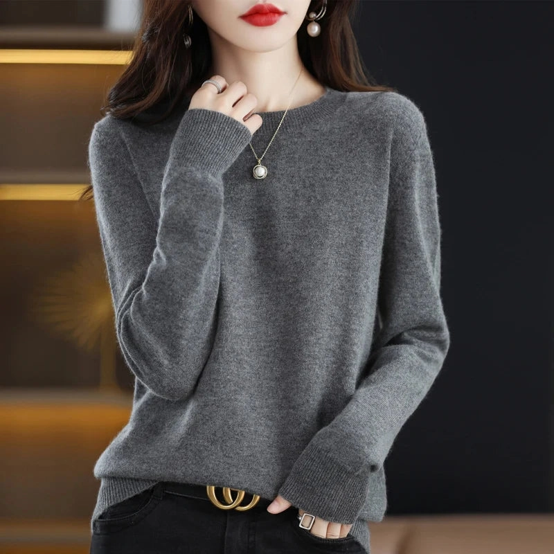 100% Pure Wool Cashmere Sweater Women's O-neck Pullover