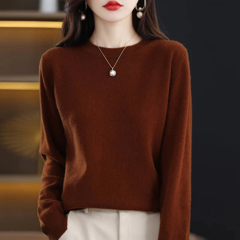 100% Pure Wool Cashmere Sweater Women's O-neck Pullover