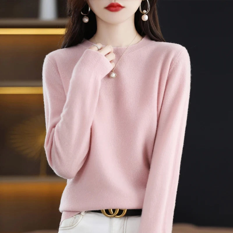 100% Pure Wool Cashmere Sweater Women's O-neck Pullover