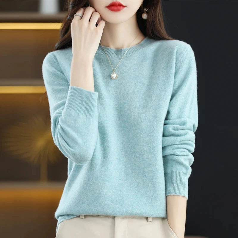 100% Pure Wool Cashmere Sweater Women's O-neck Pullover