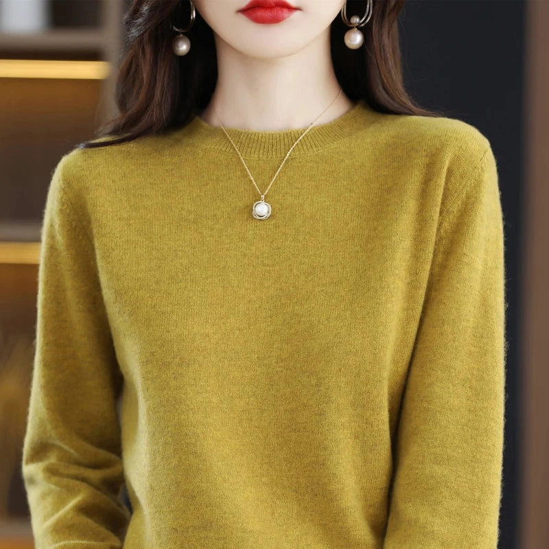 100% Pure Wool Cashmere Sweater Women's O-neck Pullover