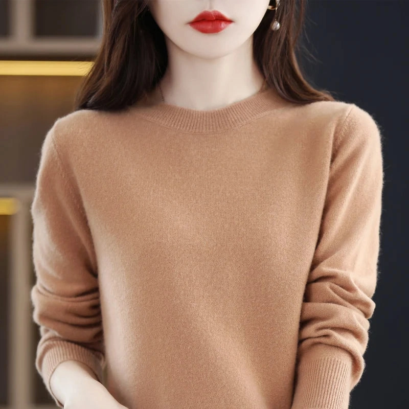 100% Pure Wool Cashmere Sweater Women's O-neck Pullover