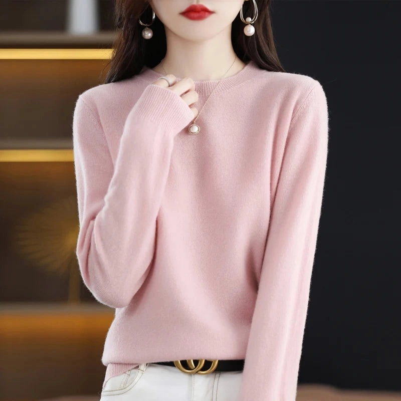 100% Pure Wool Cashmere Sweater Women's O-neck Pullover