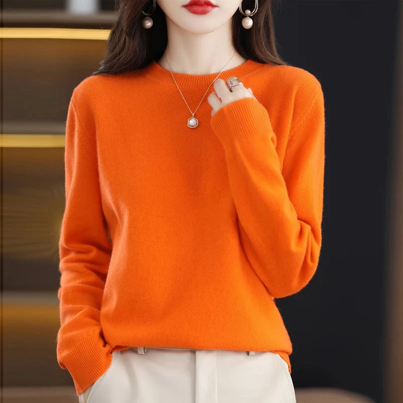 100% Pure Wool Cashmere Sweater Women's O-neck Pullover