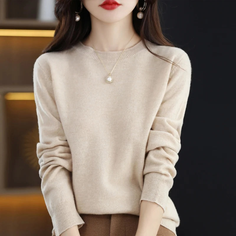100% Pure Wool Cashmere Sweater Women's O-neck Pullover