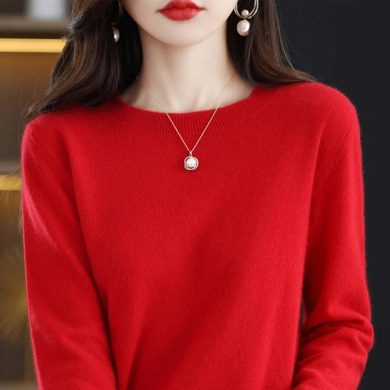 100% Pure Wool Cashmere Sweater Women's O-neck Pullover