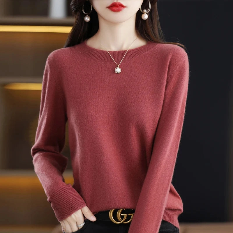 100% Pure Wool Cashmere Sweater Women's O-neck Pullover