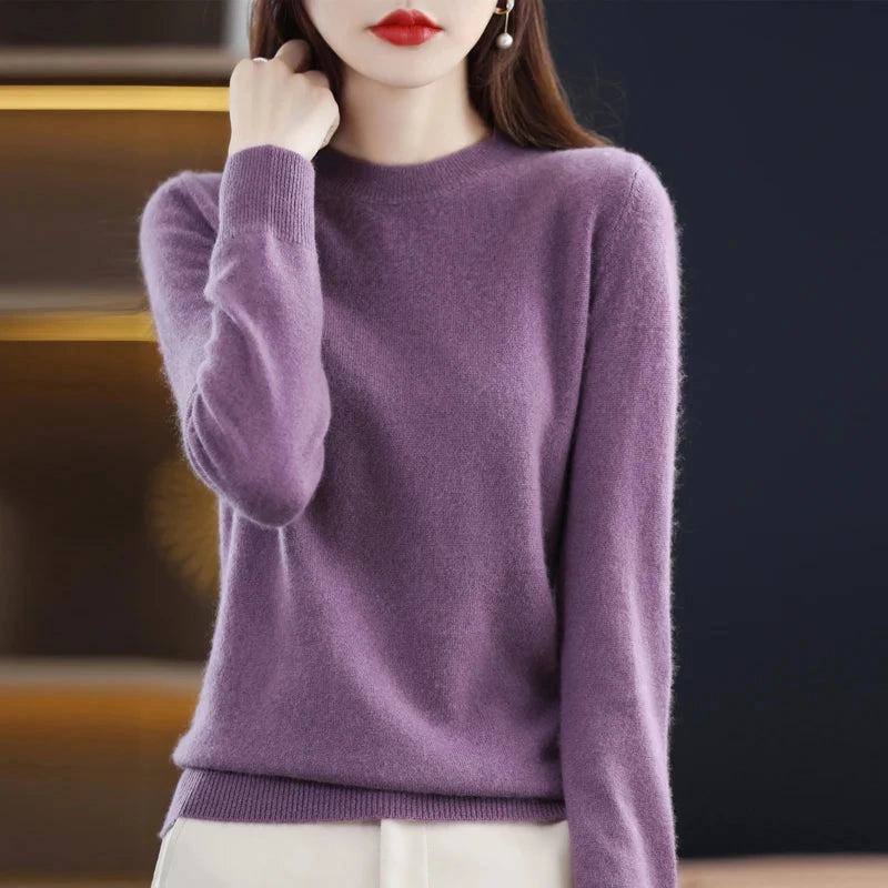 100% Pure Wool Cashmere Sweater Women's O-neck Pullover