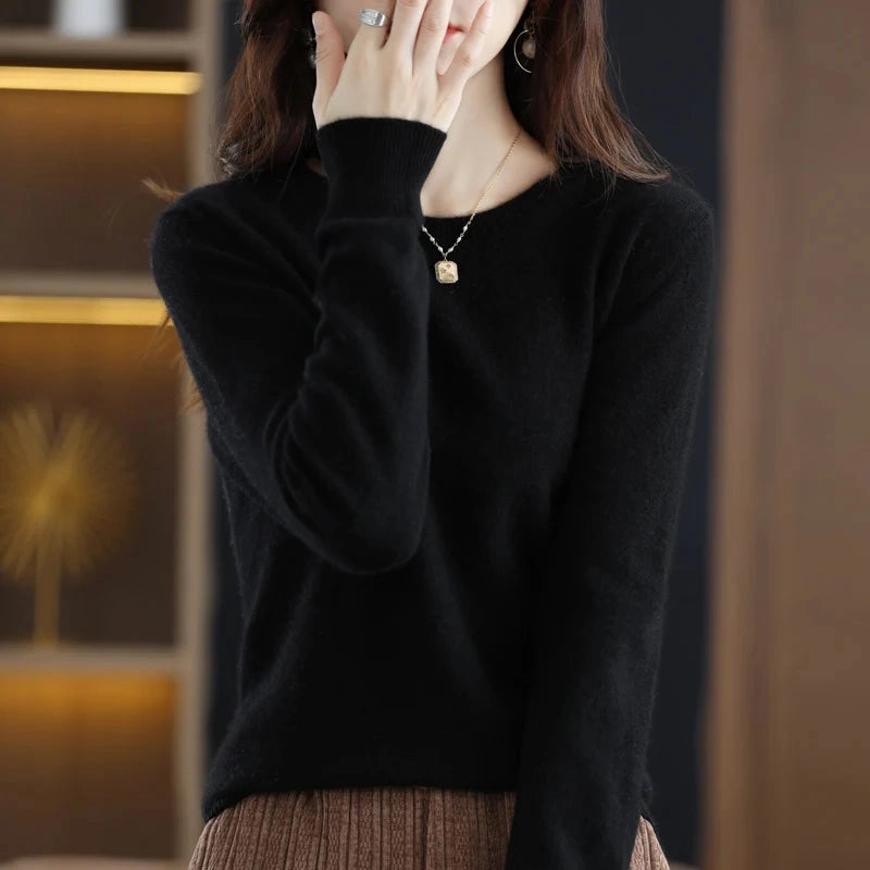 100% Pure Wool Cashmere Sweater Women's O-neck Pullover