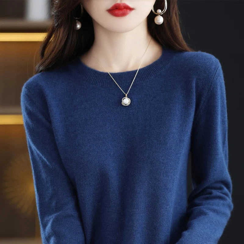 100% Pure Wool Cashmere Sweater Women's O-neck Pullover
