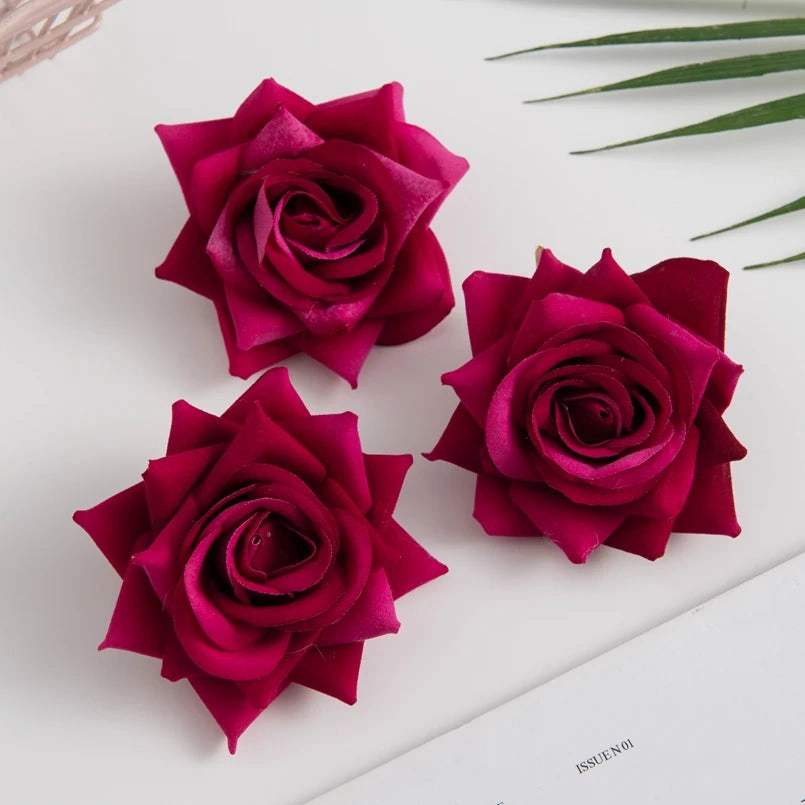 100PCS Silk Red Roses Head Fake Floral Decor for Weddings