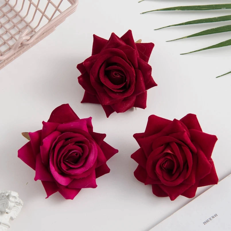 100PCS Silk Red Roses Head Fake Floral Decor for Weddings