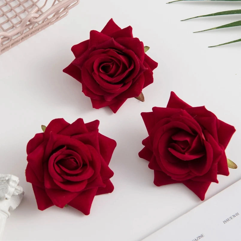 100PCS Silk Red Roses Head Fake Floral Decor for Weddings