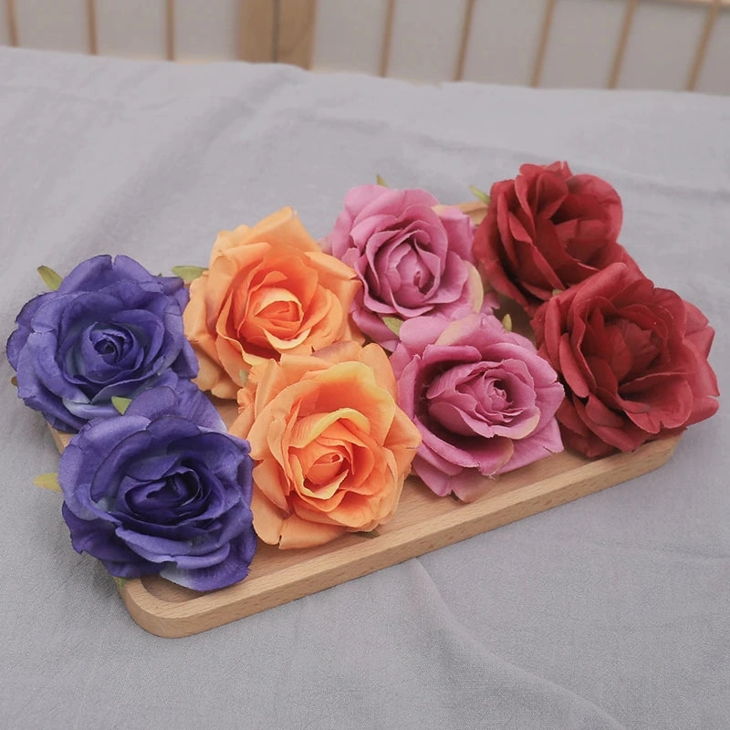 10pcs 7-8cm White Silk Rose Artificial Flower Heads for Weddings and Decor
