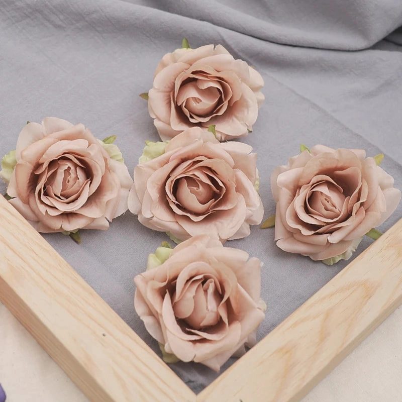 10pcs 7-8cm White Silk Rose Artificial Flower Heads for Weddings and Decor