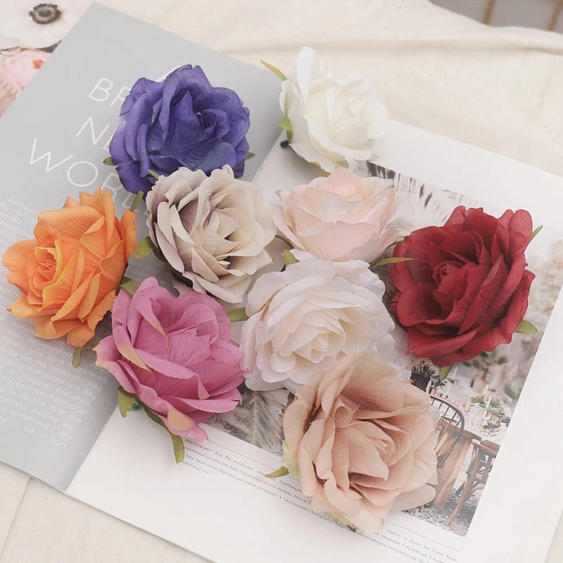 10pcs 7-8cm White Silk Rose Artificial Flower Heads for Weddings and Decor