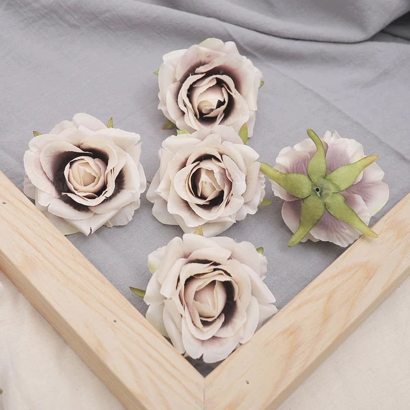 10pcs 7-8cm White Silk Rose Artificial Flower Heads for Weddings and Decor