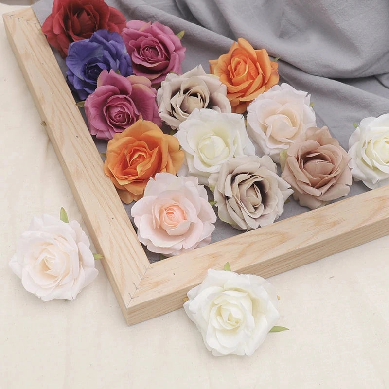 10pcs 7-8cm White Silk Rose Artificial Flower Heads for Weddings and Decor
