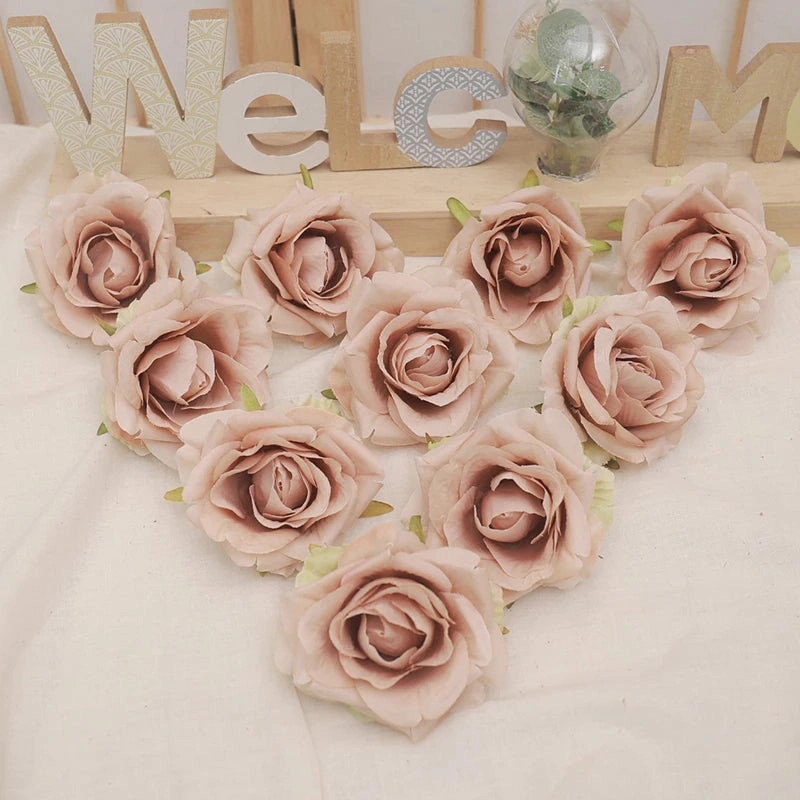 10pcs 7-8cm White Silk Rose Artificial Flower Heads for Weddings and Decor