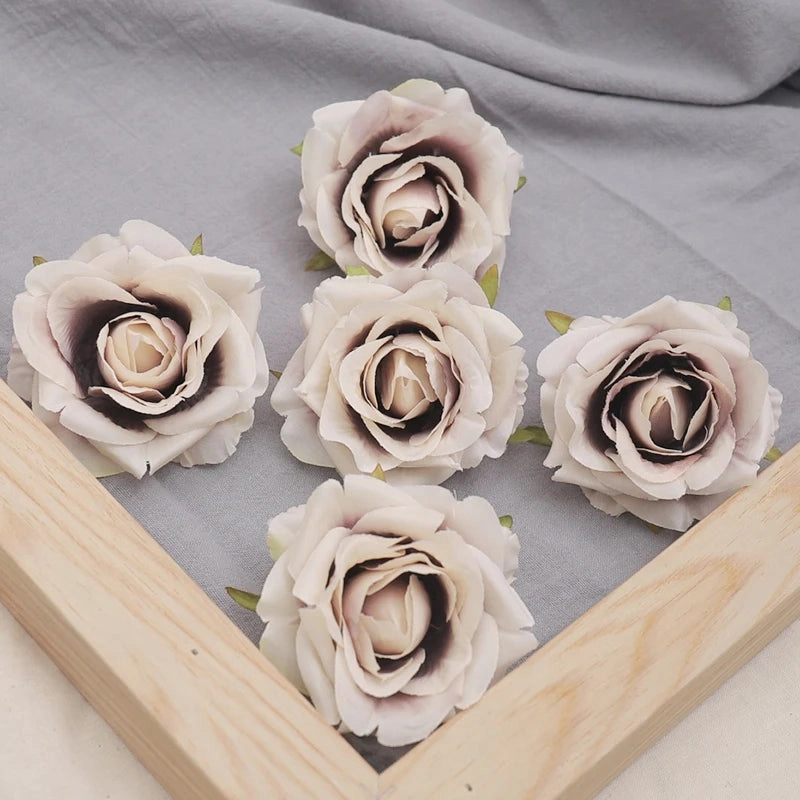 10pcs 7-8cm White Silk Rose Artificial Flower Heads for Weddings and Decor