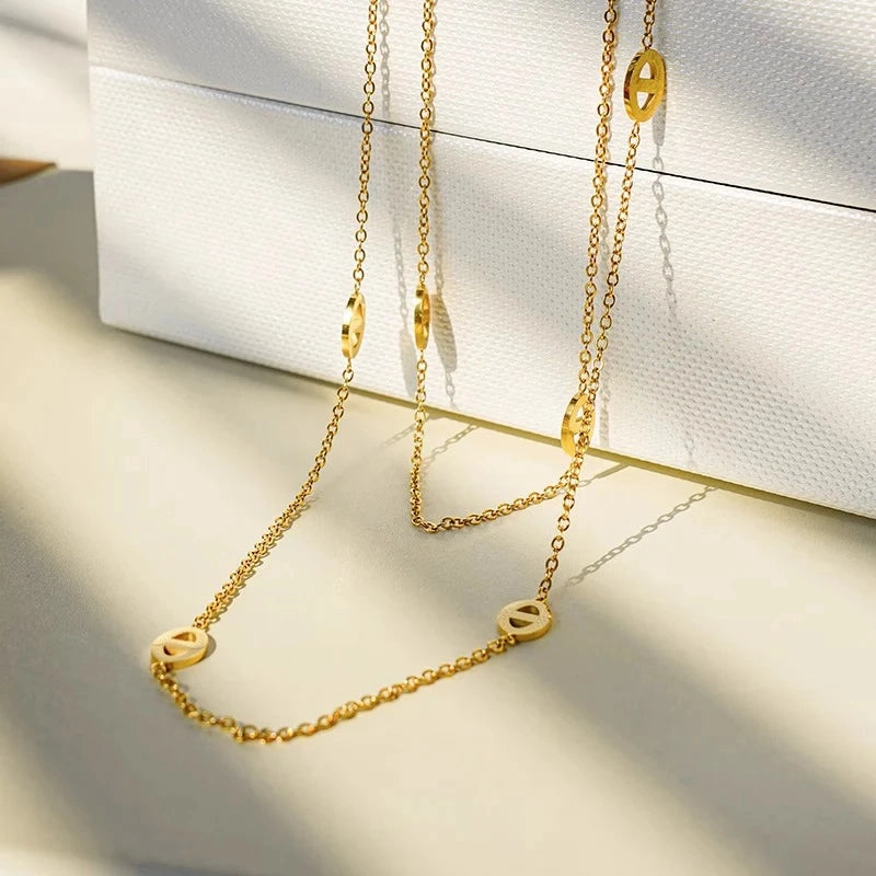 120cm Long Style 316L Stainless Steel Fashion Necklace for Women Minimalist Gold Silver Color Sweater Chain Jewelry