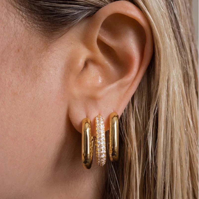 14k Gold Plated U Shape Geometric Hoop Earrings CZ Jewelry