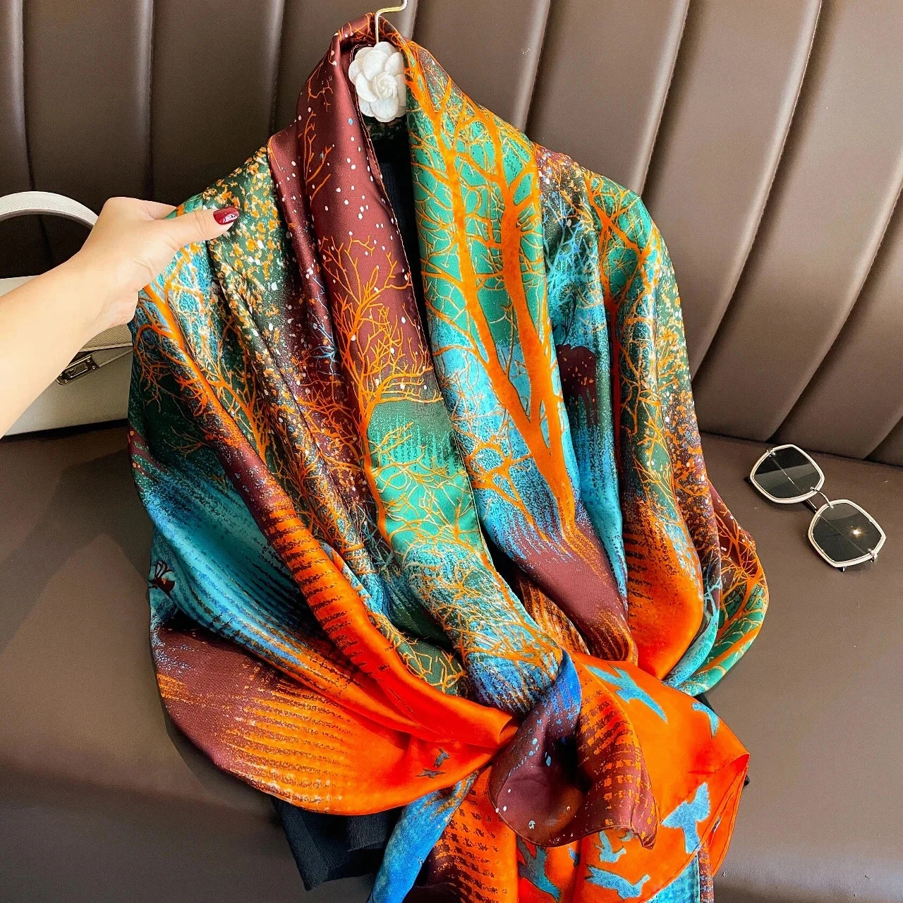180x90 Cm Large Silk Soft Scarf Stylish Print Elegant Wrap