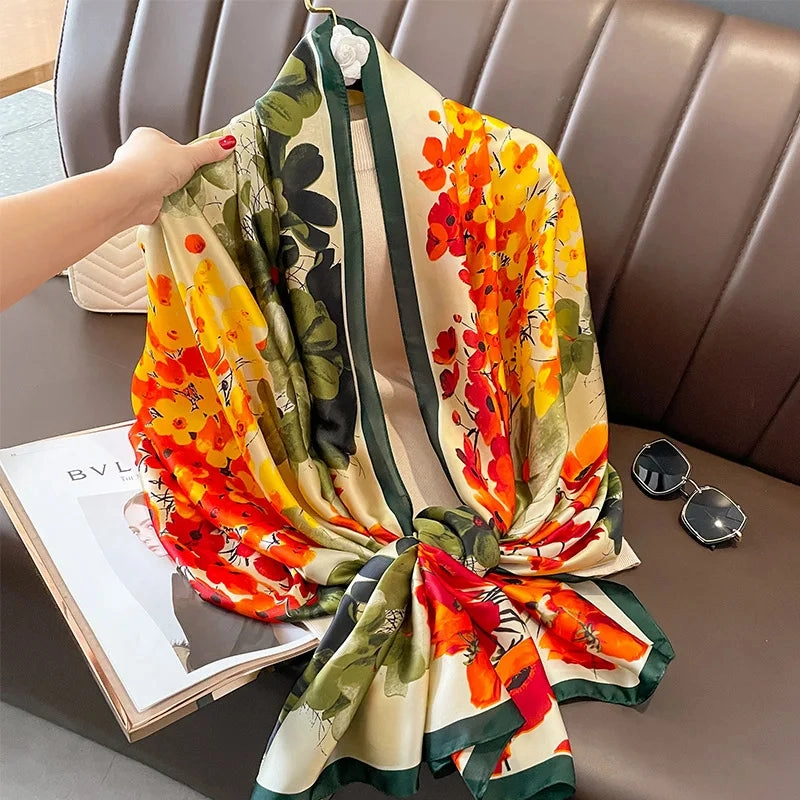 180x90 Cm Large Silk Soft Scarf Stylish Print Elegant Wrap
