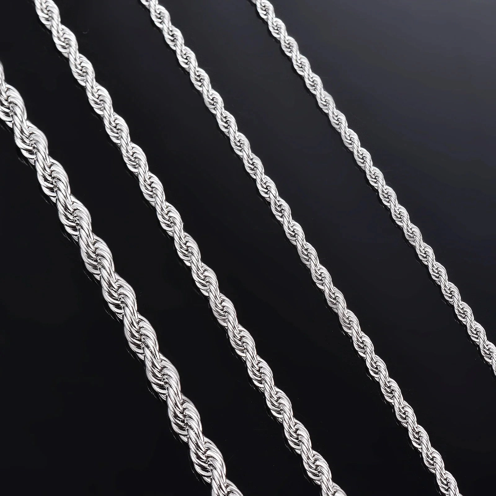 1 Piece 925 Sterling Silver 2mm 3mm 4mm Rope Chain Necklace Bracelet Unisex Fashion Accessory