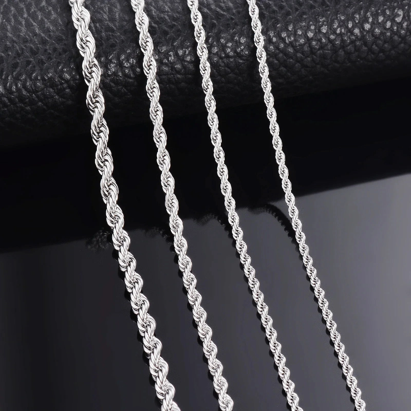 1 Piece 925 Sterling Silver 2mm 3mm 4mm Rope Chain Necklace Bracelet Unisex Fashion Accessory