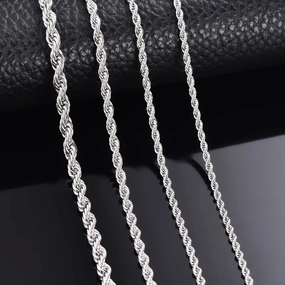 1 Piece 925 Sterling Silver 2mm 3mm 4mm Rope Chain Necklace Bracelet Unisex Fashion Accessory