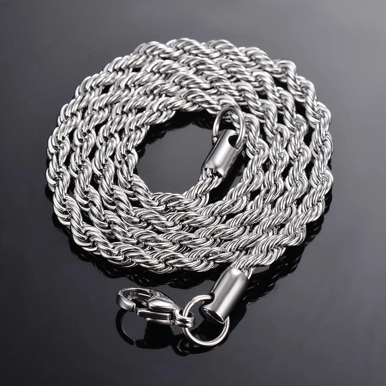 1 Piece 925 Sterling Silver 2mm 3mm 4mm Rope Chain Necklace Bracelet Unisex Fashion Accessory