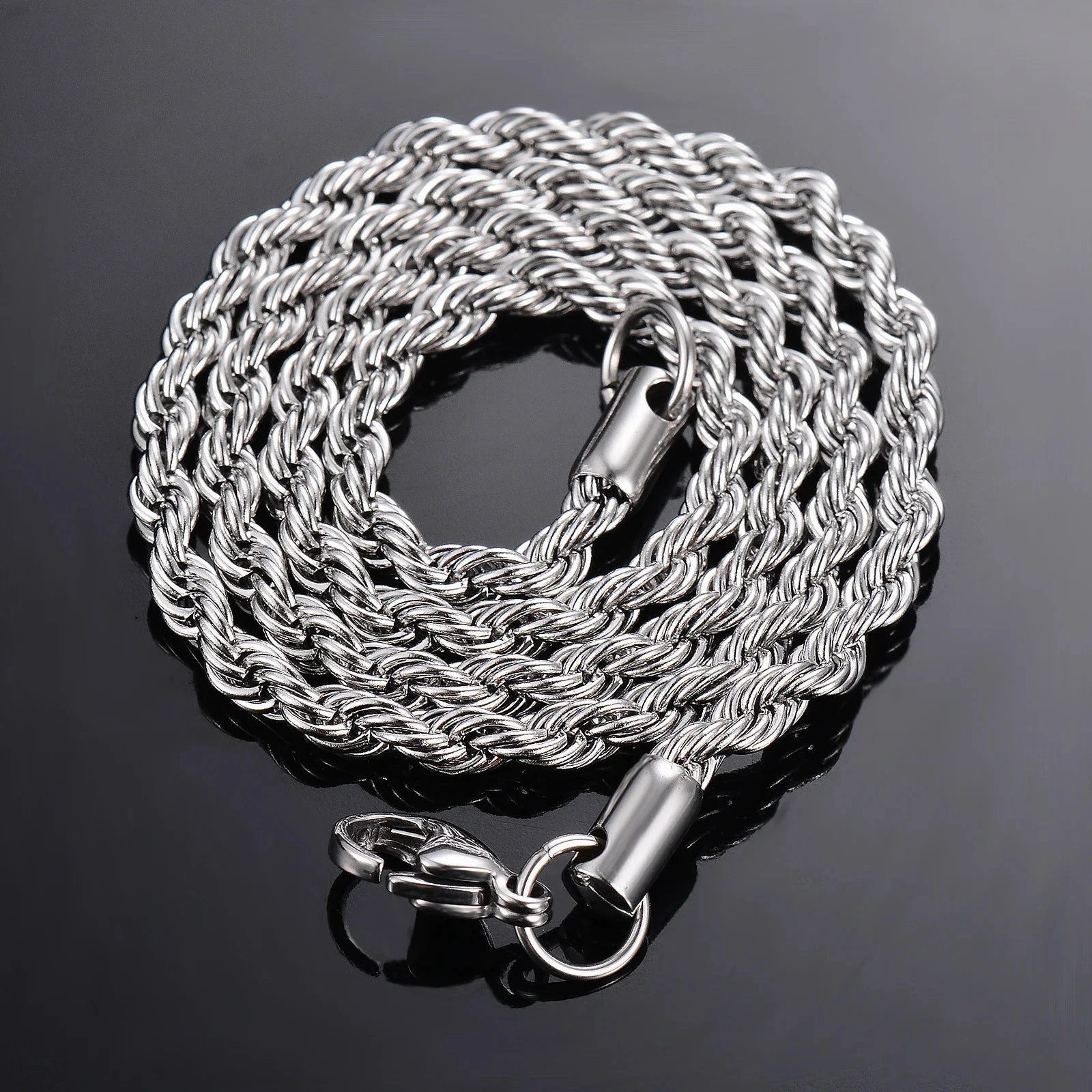 1 Piece 925 Sterling Silver 2mm 3mm 4mm Rope Chain Necklace Bracelet Unisex Fashion Accessory
