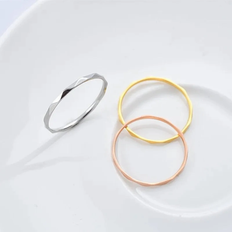 1mm Thin Stackable Ring Stainless Steel V Faceted Midi Ring