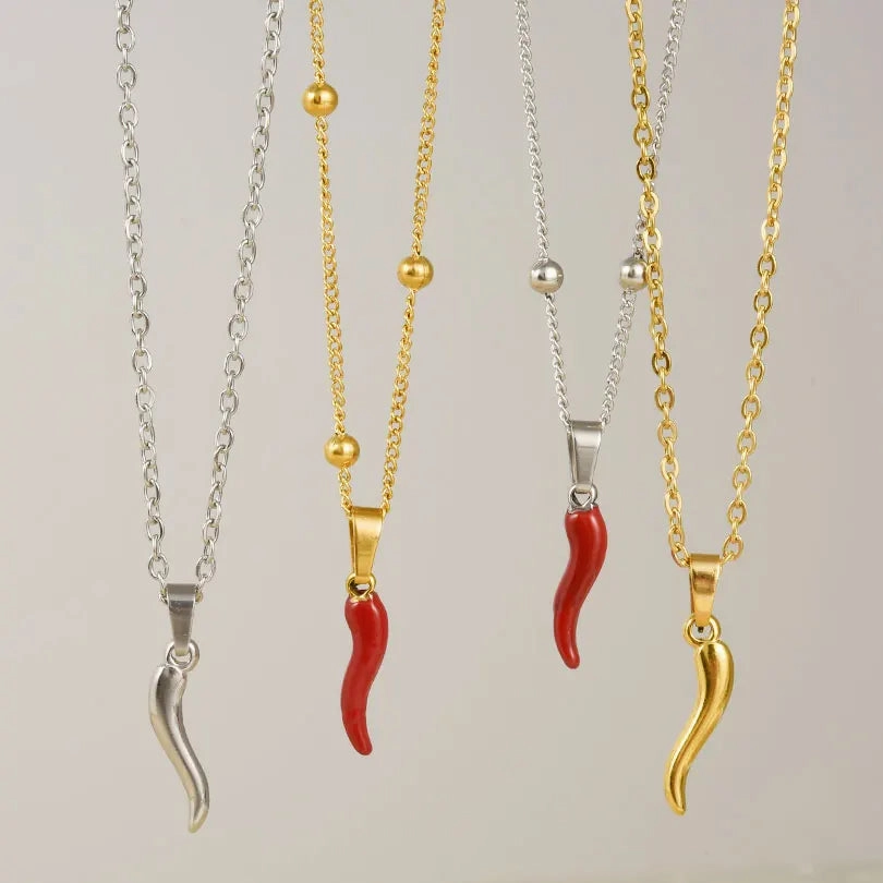 1Pc Stainless Steel Hot Pepper Pendant Necklace for Women