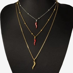 1Pc Stainless Steel Hot Pepper Pendant Necklace for Women