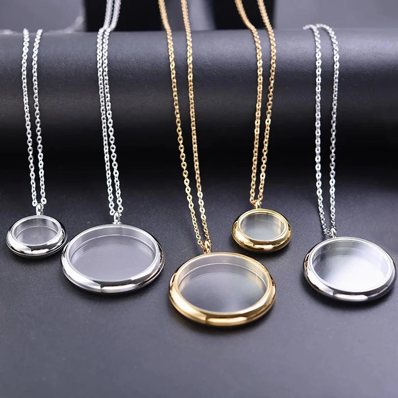 1Pc Stainless Steel Round Glass Memory Photo Ashes Locket