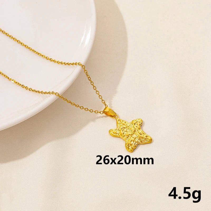 1Pc Stainless Steel Textured Starfish Pendant Necklace for Sea Animal Lovers