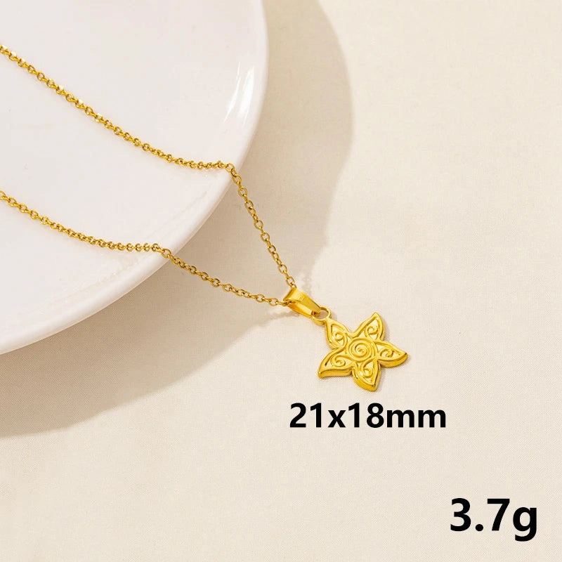 1Pc Stainless Steel Textured Starfish Pendant Necklace for Sea Animal Lovers