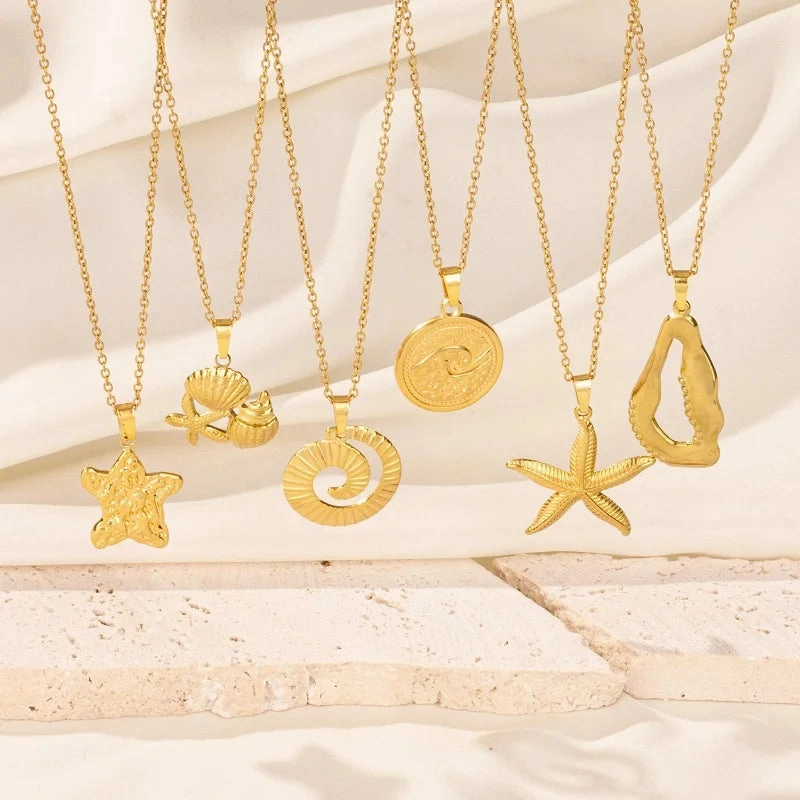 1Pc Stainless Steel Textured Starfish Pendant Necklace for Sea Animal Lovers
