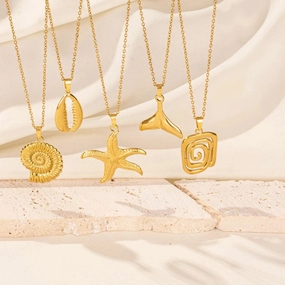 1Pc Stainless Steel Textured Starfish Pendant Necklace for Sea Animal Lovers