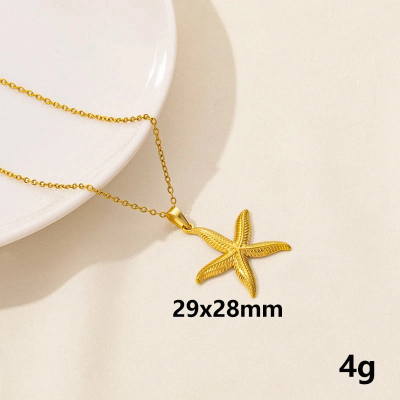 1Pc Stainless Steel Textured Starfish Pendant Necklace for Sea Animal Lovers