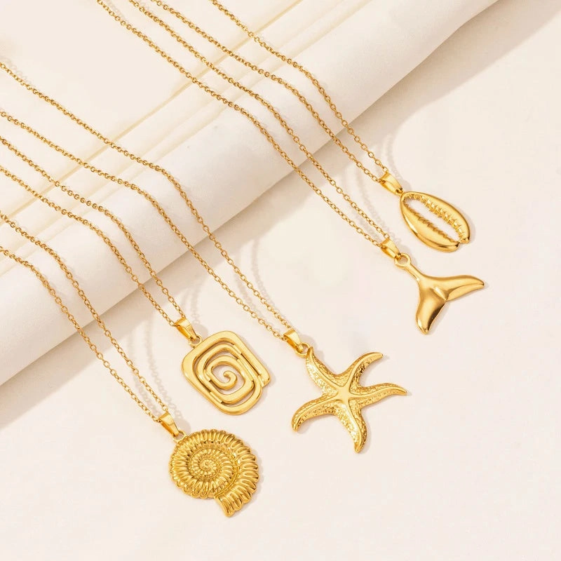 1Pc Stainless Steel Textured Starfish Pendant Necklace for Sea Animal Lovers