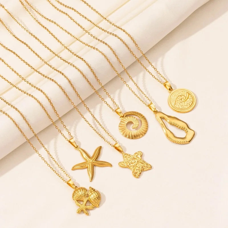 1Pc Stainless Steel Textured Starfish Pendant Necklace for Sea Animal Lovers