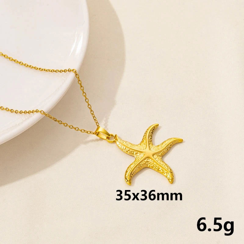 1Pc Stainless Steel Textured Starfish Pendant Necklace for Sea Animal Lovers