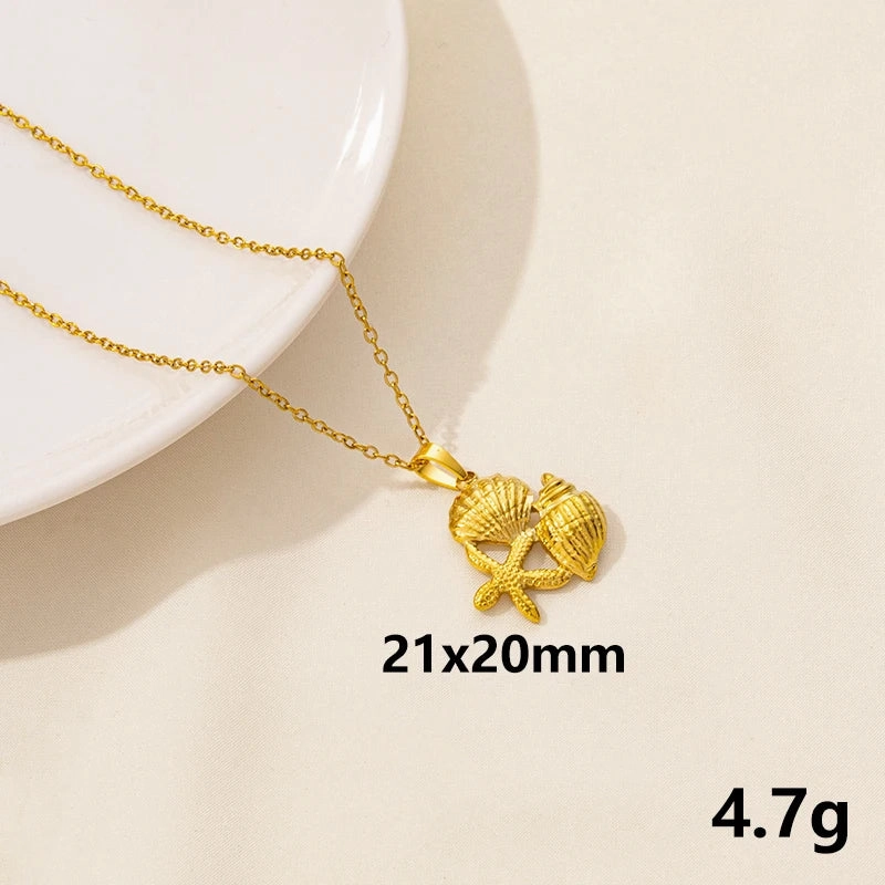 1Pc Stainless Steel Textured Starfish Pendant Necklace for Sea Animal Lovers
